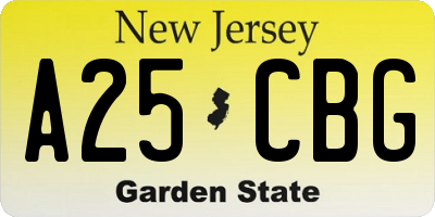 NJ license plate A25CBG