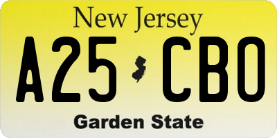 NJ license plate A25CBO