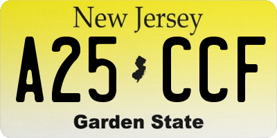 NJ license plate A25CCF