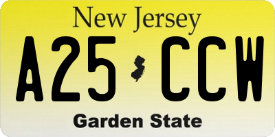 NJ license plate A25CCW