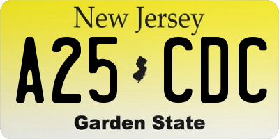 NJ license plate A25CDC