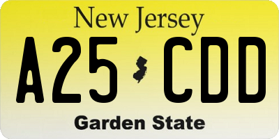 NJ license plate A25CDD