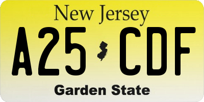 NJ license plate A25CDF