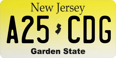 NJ license plate A25CDG