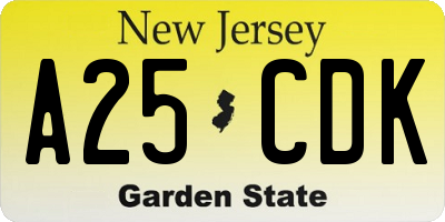 NJ license plate A25CDK