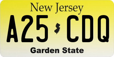 NJ license plate A25CDQ