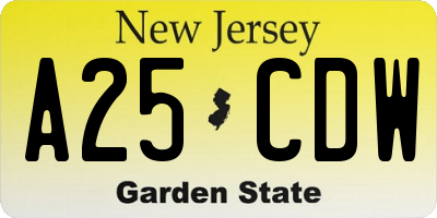 NJ license plate A25CDW