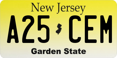 NJ license plate A25CEM