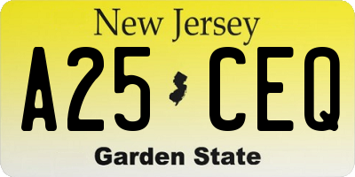 NJ license plate A25CEQ