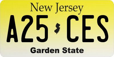 NJ license plate A25CES