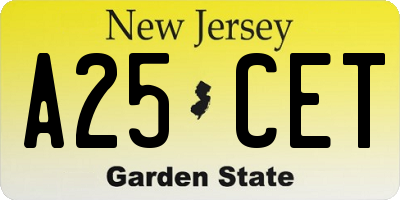 NJ license plate A25CET