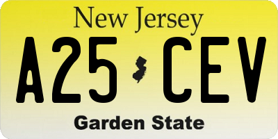NJ license plate A25CEV