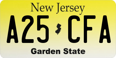 NJ license plate A25CFA
