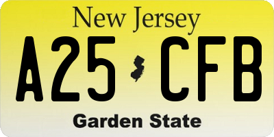 NJ license plate A25CFB