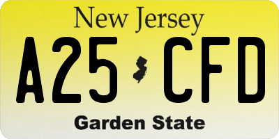 NJ license plate A25CFD