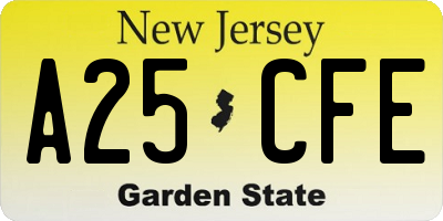 NJ license plate A25CFE