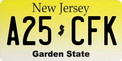 NJ license plate A25CFK