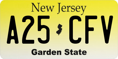 NJ license plate A25CFV