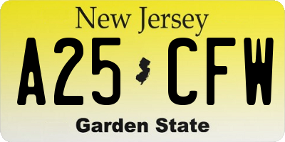 NJ license plate A25CFW
