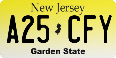 NJ license plate A25CFY