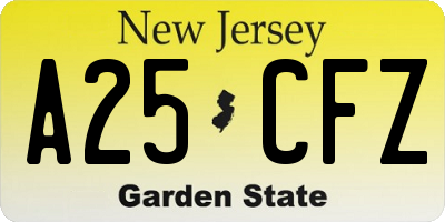 NJ license plate A25CFZ