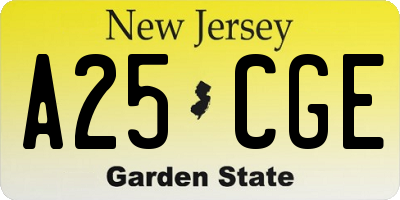 NJ license plate A25CGE