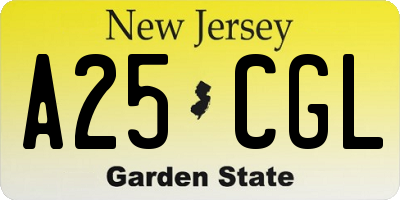 NJ license plate A25CGL