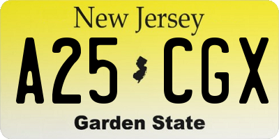 NJ license plate A25CGX