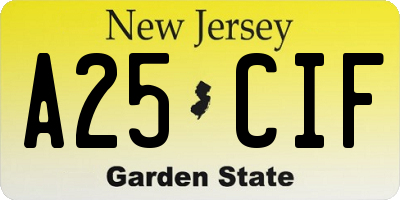 NJ license plate A25CIF