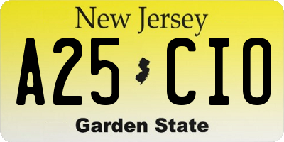 NJ license plate A25CIO