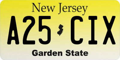NJ license plate A25CIX