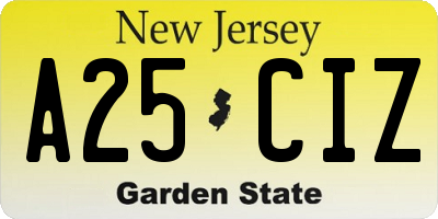 NJ license plate A25CIZ