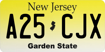 NJ license plate A25CJX