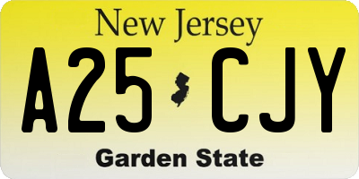 NJ license plate A25CJY