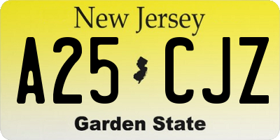 NJ license plate A25CJZ