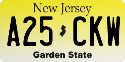 NJ license plate A25CKW