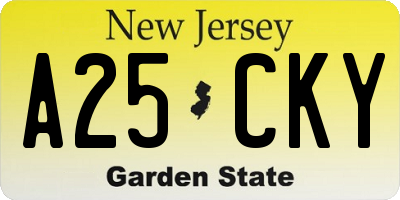 NJ license plate A25CKY