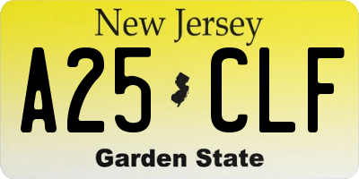 NJ license plate A25CLF
