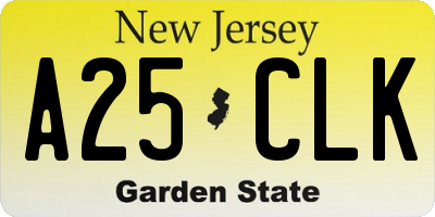 NJ license plate A25CLK