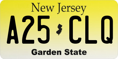 NJ license plate A25CLQ