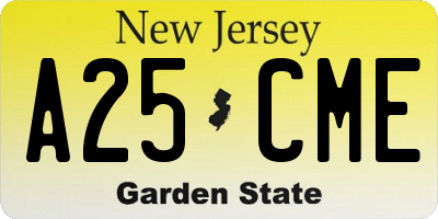 NJ license plate A25CME