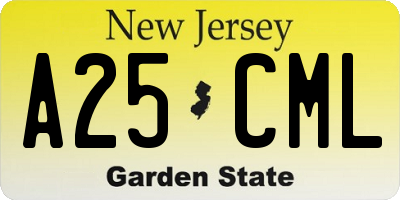 NJ license plate A25CML