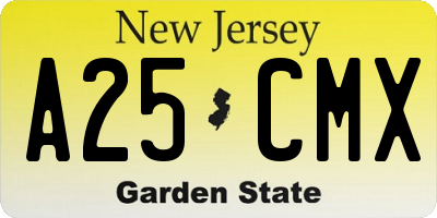 NJ license plate A25CMX