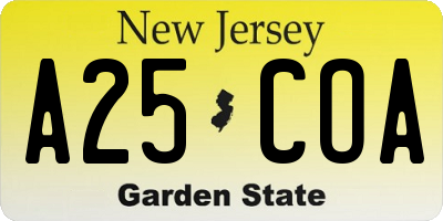NJ license plate A25COA