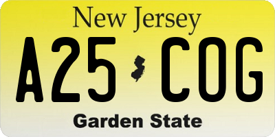 NJ license plate A25COG