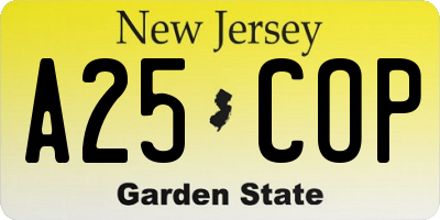 NJ license plate A25COP