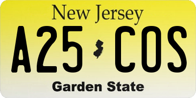 NJ license plate A25COS