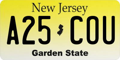 NJ license plate A25COU