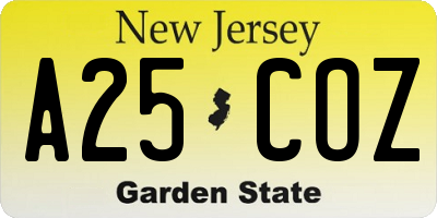 NJ license plate A25COZ
