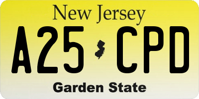NJ license plate A25CPD